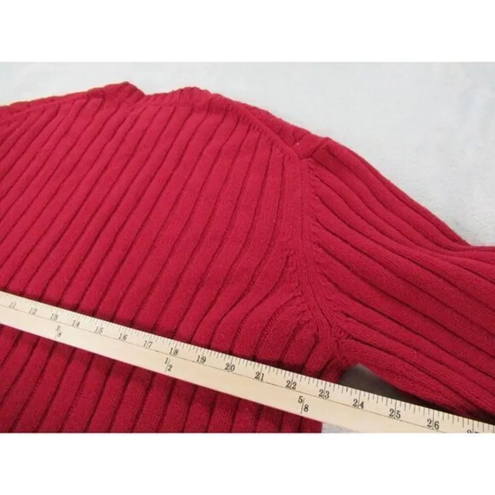 Vintage Eddie Bauer Sweater Mens XL Tall Red Cable Knit Lambs Wool Blend Long Sl